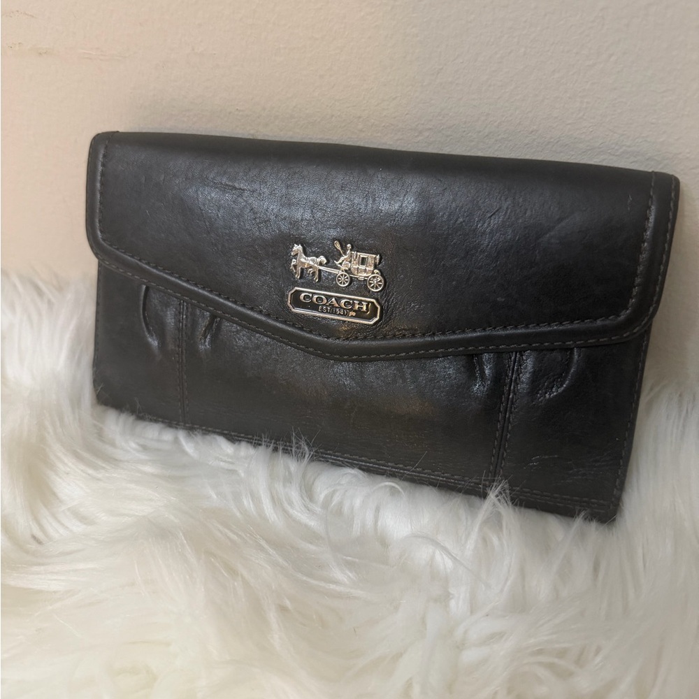 Coach Dark Leather Clutch with Silver Accent - Picture 1 of 7